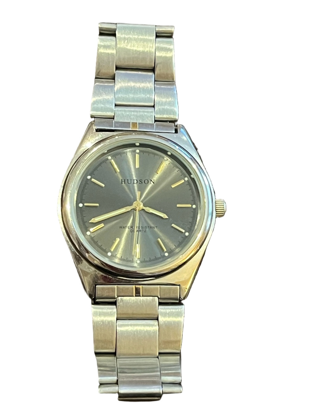 Vintage Hudson Quartz Watch Stainless Steel Bracelet Grey Sunburst Dial
